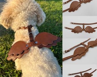 Dog Cat Harness with Angel Wings, Dog Harness with Wings, Pet Leather Harness, Pet Leather Collar, Christmas Gift for Dog Cat, Dog Cat Leash