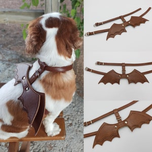Dog Cat Harness with Bat Wings, Dog Harness with Wings, Pet Leather Harness, Pet Leather Collar,Unique Gift for Dog Cat