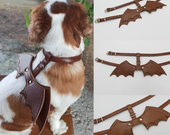 Dog Cat Harness with Bat Wings, Dog Harness with Wings, Pet Leather Harness, Pet Leather Collar, Christmas Gift for Dog Cat, Dog Cat Leashes