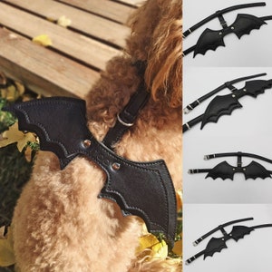 Dog Cat Harness with Bat Wings, Bat Harness, Leather Pet Harness, Handcrafted Goth Design, Unique Gift for Dog Cat, Dog Cat Leashes, Premium