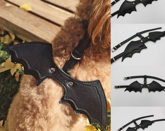 Dog Cat Harness with Bat Wings, Bat Harness, Leather Pet Harness, Handcrafted Goth Design, Unique Gift for Dog Cat, Dog Cat Leashes, Premium