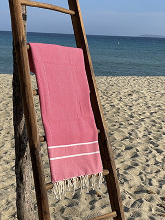 Fouta Tunisienne 100% Coton - Chevron Fushia- Serviette de Plage Bain 1M X 2M