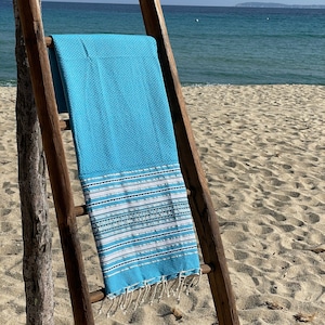 Tunisian Fouta 100% Cotton - 1m x 2m - Foula Turquoise Blue - Beach Towel - Bath Towel