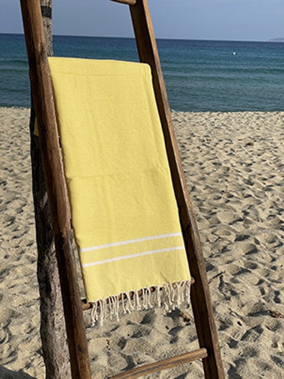 Fouta Tunisienne 100% Coton - Chevron Jaune Serviette de Plage Bain 1M X 2M