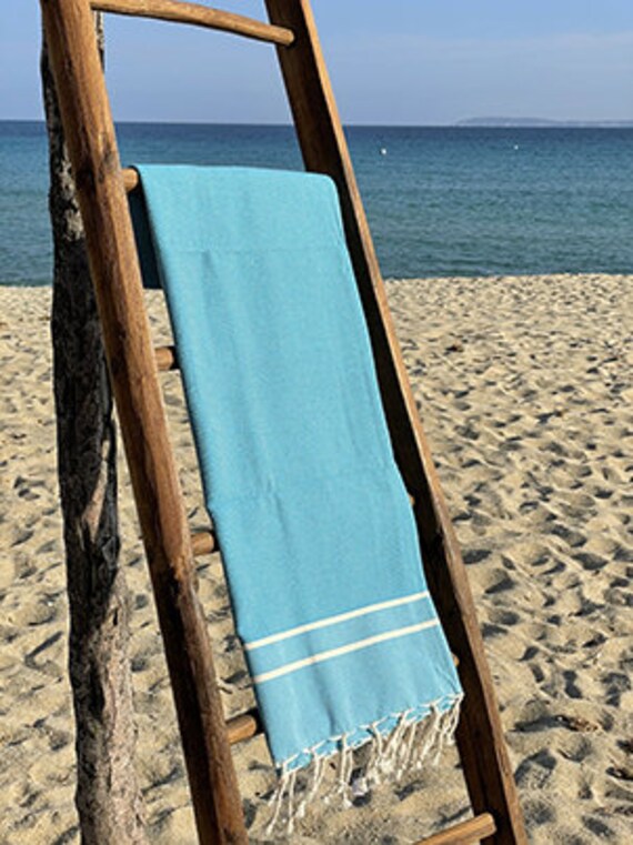 Fouta Tunisienne 100% Coton - Chevron Turquoise Serviette de Plage Bain 1M X 2M