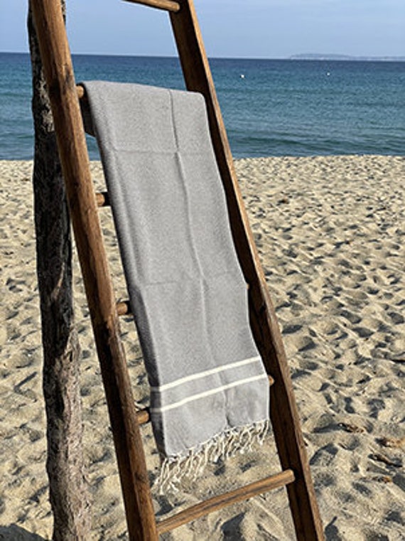 Fouta Tunisienne 100% Coton - Chevron Gris Moyen Serviette de Plage Bain 1M X 2M