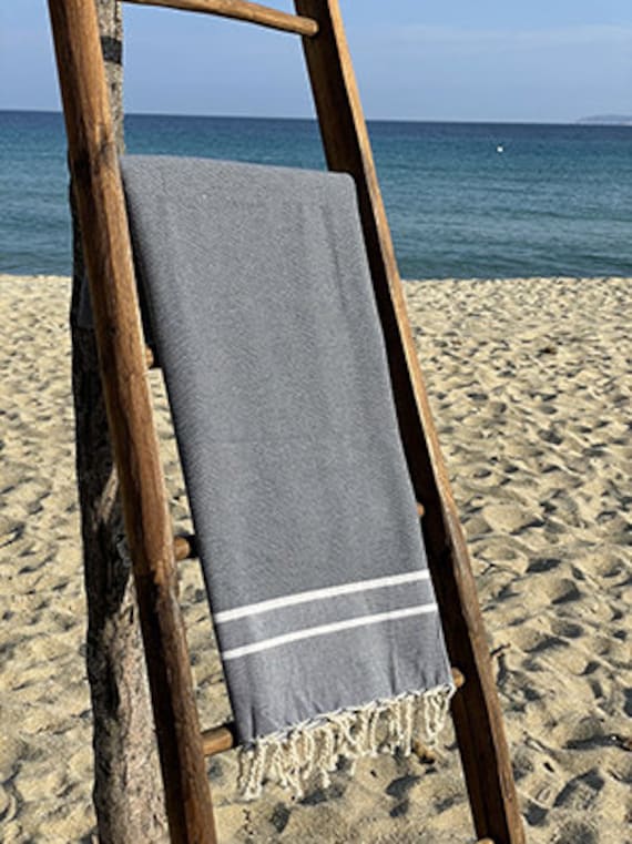 Fouta Tunisienne 100% Coton - Chevron Bleu Jean Foncé Serviette de Plage Bain 1M X 2M