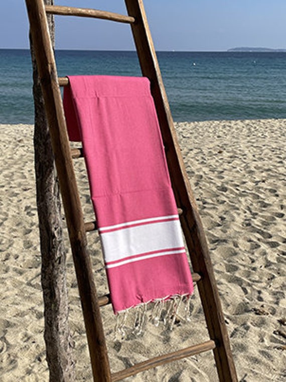 Fouta Tunisienne 100% Coton - Traditionnelle Fushia Serviette de Plage Bain 1M X 2M