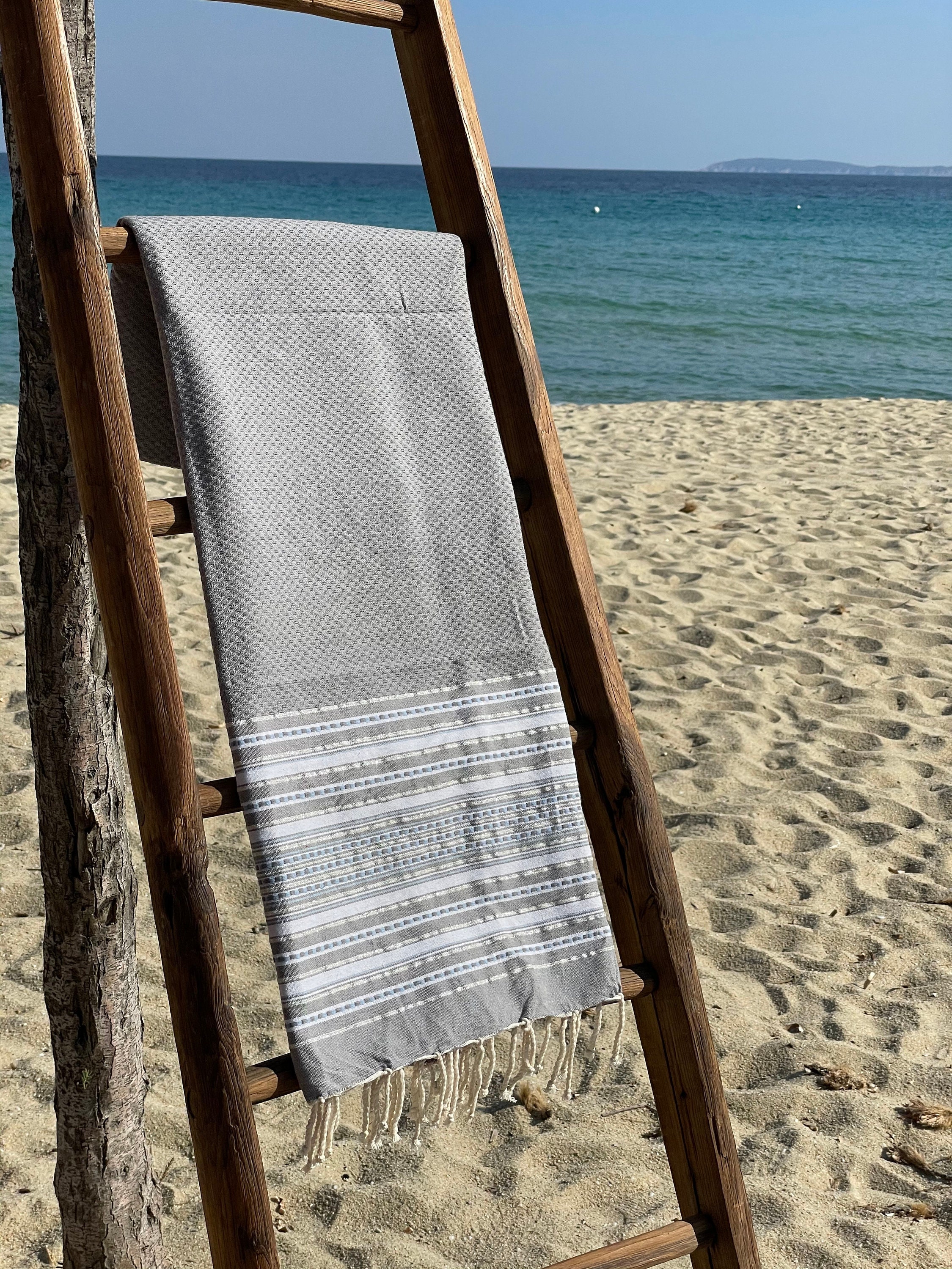 Fouta Tunisienne 100% Coton - Foula Gris Clair Serviette de Plage Bain 1M X 2M