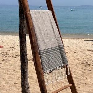Grand Sac de plage Gris Taupe Uni en Fouta