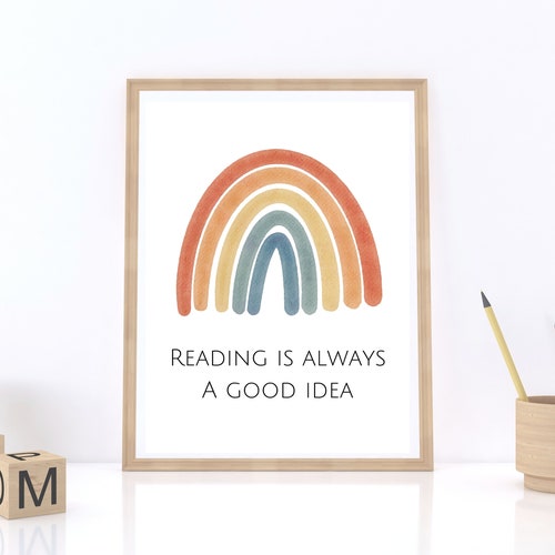 Reading Poster Rainbow Reading Wall Art Library Poster Etsy