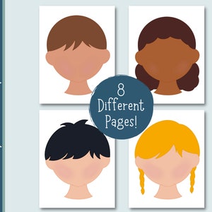 Leeres Gesicht | Kein Schnitt Belegtes Buch | Knetmasse Matte | Druckbare Download | Vorschule | Kindergarten | Kleinkinder | Gefühle | Multikulti |