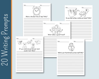 20 Writing Prompts | Elementary Writing | Printable | Handwriting | Creative Writing | First Grade | Second Grade | Homeschool |