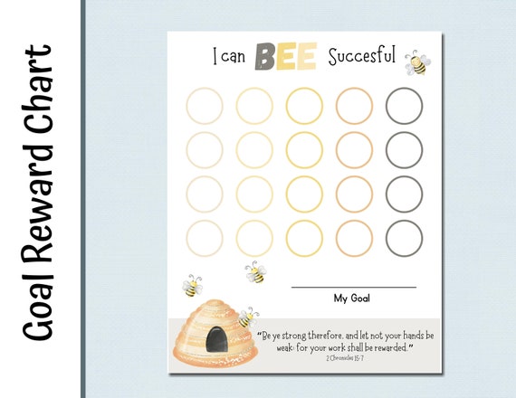 Goal Reward Chart | Kids Goal Chart |  Printable Reading Chart | Bee Chart | Kids Motivation Chart| Responsibility | Chore Tracker |