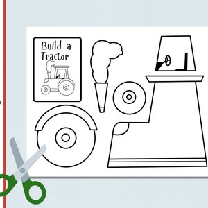 Build a Tractor | Digital Printable | Coloring Activity | Cut and Paste | Preschool | Kindergarten | First Grade | Arts and Crafts