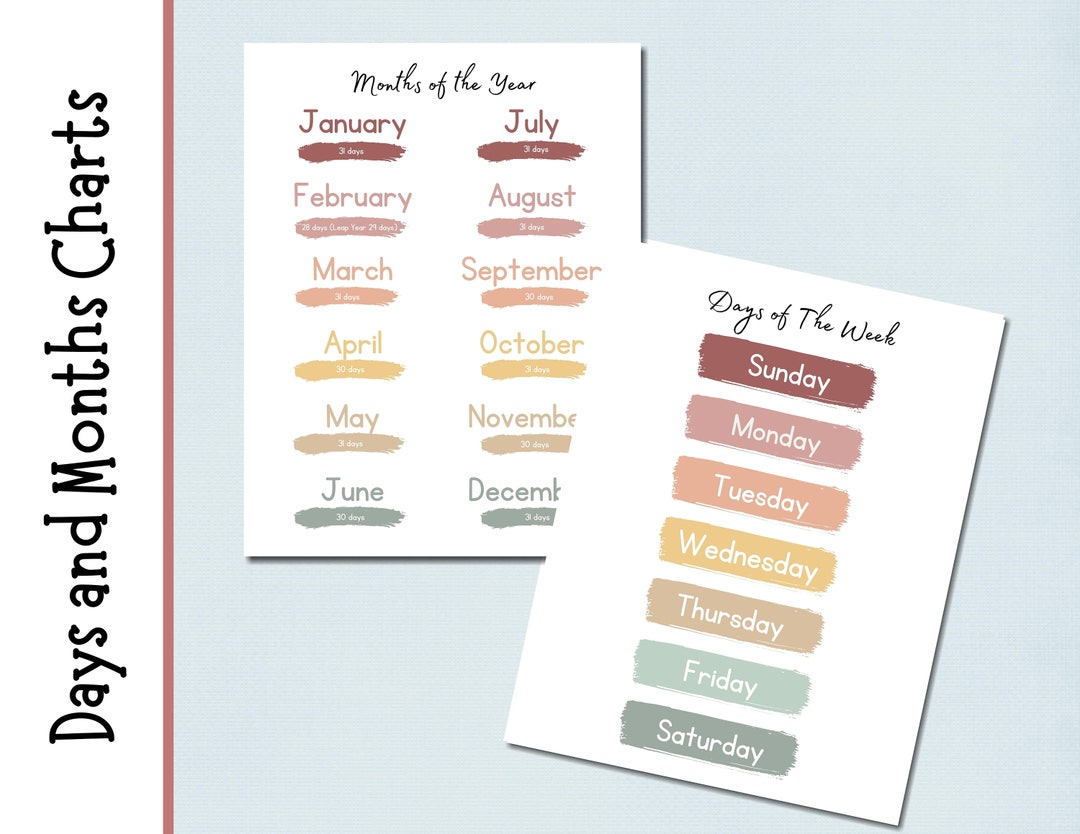 Months of the Year Chart | Days of the Week | Printable | Charts ...