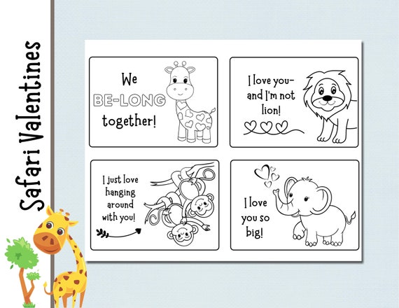 4 Safari Animal Valentines  Kids Printable Valentine