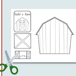Build a Barn | Digital Printable | Coloring Activity | Cut and Paste | Preschool | Kindergarten | First Grade | Arts and Crafts