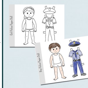 Bonecos de papel policial | Boneca de papel para imprimir | Atividade de Colorir | Policial | Trabalhadores Comunitários | Bonecos de papel para colorir | Coloração para impressão