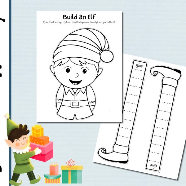 Build an Elf | Cut and Paste | Christmas Craft | Activity | Elf Activity | Christmas Holiday | Toddler Activity | Elf Coloring Page