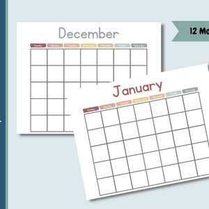 Calendario imprimible en blanco / Calendario perpetuo / Calendario para niños / Calendario imprimible / Educación en casa / Calendario / Planificador