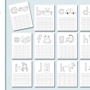 Alfabeto en minúsculas / Hojas de trabajo de calco / Páginas para colorear / Escritura a mano / Hojas de trabajo de 26 letras / ABC / Rastreo / Preescolar / Jardín de infantes