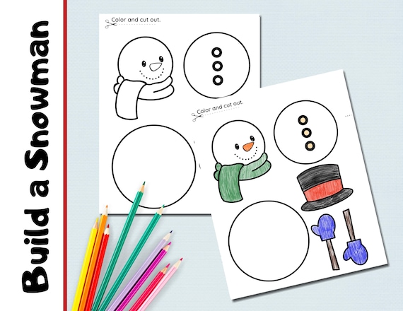 Snowman Coloring Activity  Cut and Paste  Snowman Craft