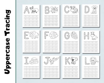 Uppercase Alphabet | Tracing Worksheets | Coloring Pages | Handwriting | 26 Letter Worksheets | ABC | Trace | Preschool | Kindergarten