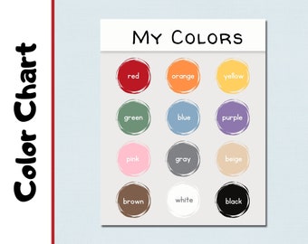 Color Chart | Learning Colors |  Educational Chart | Colors Wall Art | Learning Colors | Homeschool | Educational Chart | Preschool