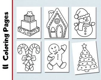 Christmas Coloring | Kids Coloring Pages |  11 Christmas Coloring Pages | Holiday Coloring | Snowman | Santa | Penguin| Candy Canes |