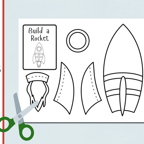 Build a Rocket | Digital Printable | Coloring Activity | Cut and Paste | Preschool | Kindergarten | First Grade | Arts and Crafts