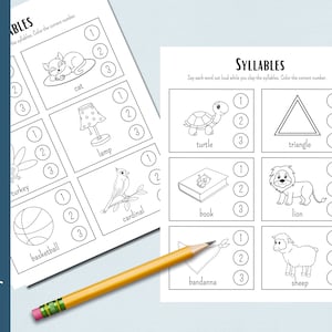 Feuilles de travail sur 10 syllabes | Feuilles de travail imprimables | Feuilles de travail | La phonétique | École à la maison | Jardin d'enfants | Rimes | Syllabe | Feuilles de travail sans préparation