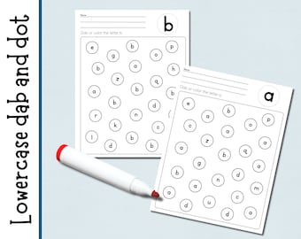Lowercase Alphabet Dab and dot | Alphabet Search | 26 Worksheet Pages | Phonics | Kindergarten | Preschool | Dauber |  Letter Recognition |