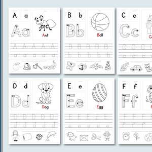 Hojas de trabajo del alfabeto / Hojas de trabajo imprimibles / Páginas para colorear / Escritura a mano / Hojas de trabajo de 26 letras / ABC / Trace / Preescolar / Jardín de infantes