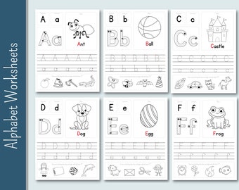 Alphabet Worksheets | Printable Worksheets | Coloring Pages | Handwriting | 26 Letter Worksheets | ABC | Trace | Preschool | Kindergarten
