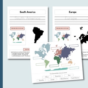 7 Kontinente Lernpaket | Arbeitsblätter und Aktivitäten | Welt | Karten | Weltkugel | Geographie | Welt | Hausschule | Druckbare Arbeitsblätter