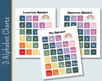 3 Alphabet Chart | ABC Chart | Uppercase | Lowercase | Preschool | Rainbow | Homeschool | Phonics Chart | Letters A-Z | Digital Download