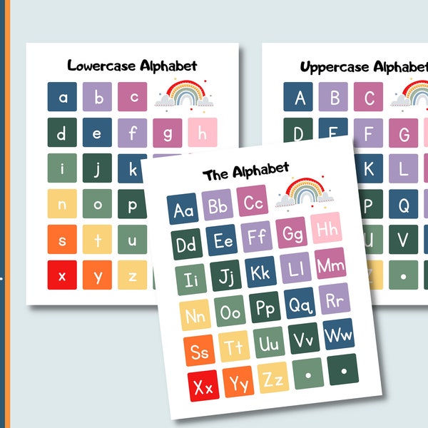 3 Alphabet Chart | ABC Chart | Uppercase | Lowercase | Preschool | Rainbow | Homeschool | Phonics Chart | Letters A-Z | Digital Download