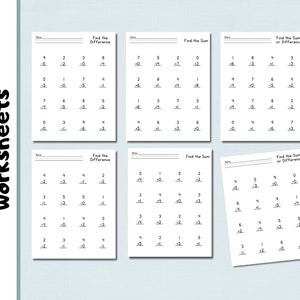 9 Addition and Subtraction worksheets | Math Worksheets | 9 Pages | Simple |  1st grade | Kindergarten | Homeschool