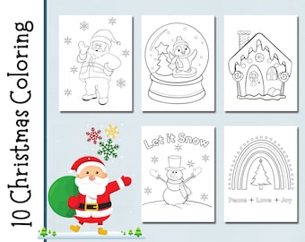 Christmas Coloring | Kids Coloring Pages |  10 Christmas Coloring Pages | Holiday Coloring | Snowman | Santa | Penguin | Christmas Rainbow |