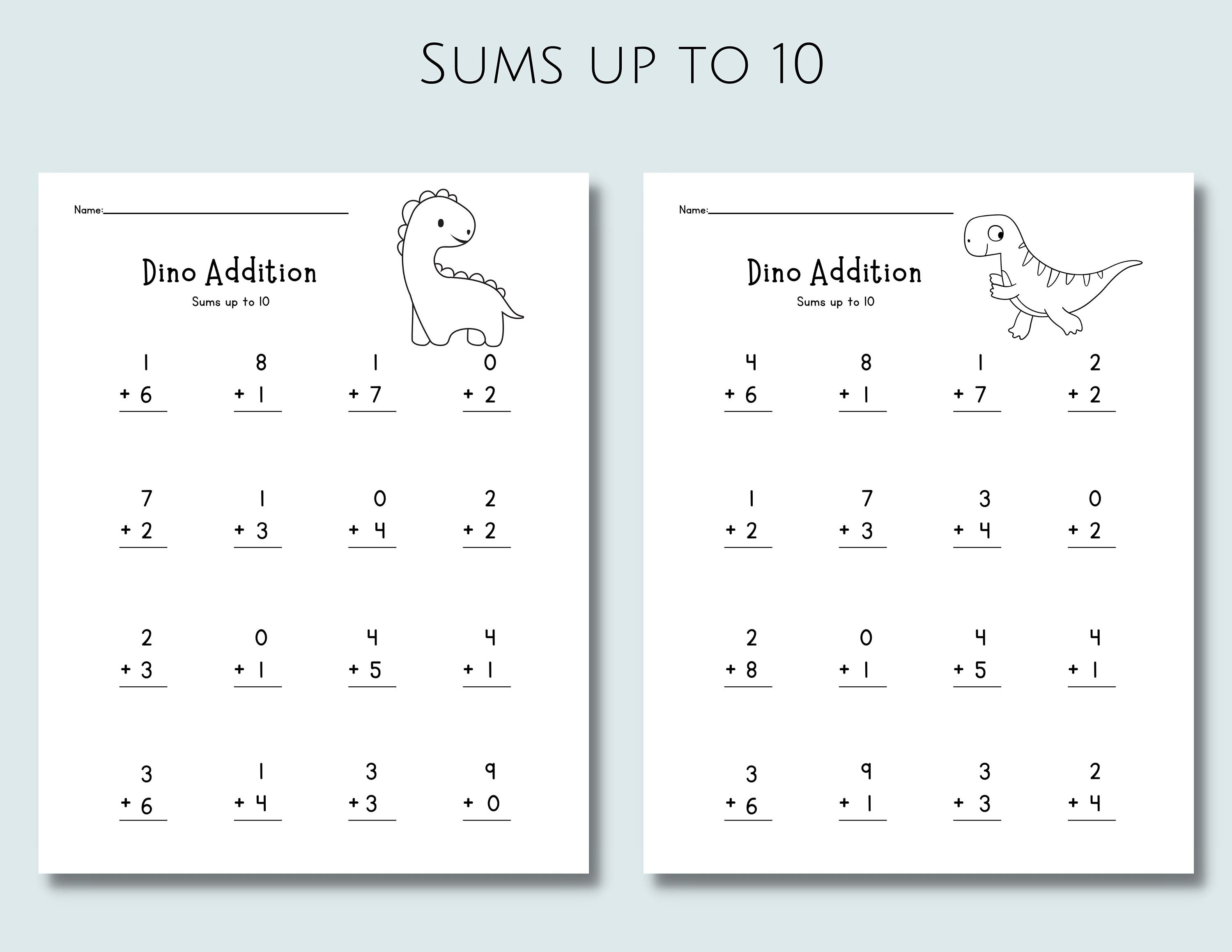 12 Dino Addition Worksheets Math Worksheets 12 Pages Sums Under 10 1st 12 Dino Addition Worksheets Math Worksheets 12 Pages Sums Under 10 1st