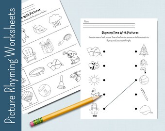 10 Rhyming with Pictures | Rhyme Worksheets | Worksheets | Phonics | Homeschool |  Kindergarten | Rhyming |