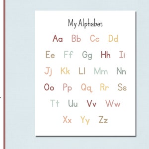 Afdrukbare alfabetgrafiek | ABC-grafiek |  ABC leren | Educatieve kaart | Kleuterschool | Muurkunst | Thuisonderwijs | Phonics-tabel | Letters A-Z