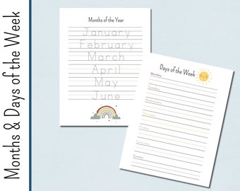 Months of the Year Handwriting Worksheets | Days of the Week Handwriting | Tracing | Digital Download | Penmanship | Homeschool | Copywork