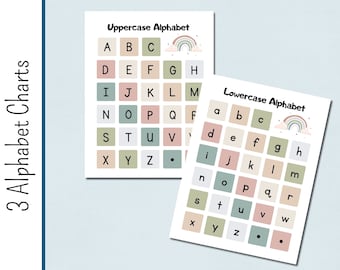 3 Alphabet Chart | ABC Chart | Uppercase | Lowercase | Preschool | Wall Art | Homeschool | Phonics Chart | Letters A-Z | Digital Download