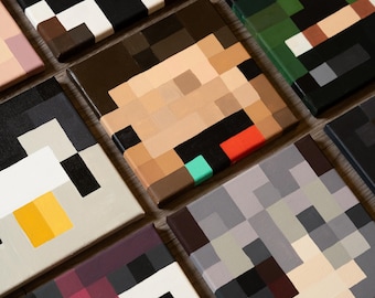 Lienzo pintado a mano con motivos de Minecraft, pintura personalizada de skins, decoración de juegos pixelados, regalo de mobs o bloques.