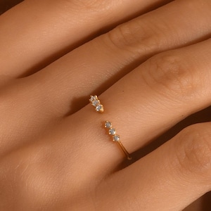 18k Gold Natural Diamond Open Cuff Ring, Diamond Stacking Wedding Band Ring, Dainty Solid Gold Stackable Diamond Ring Models for Women