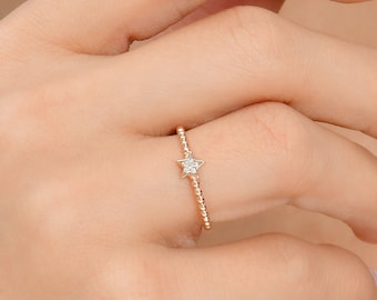Star Ring / Diamond Star Ring / Elegant Star Diamond Ring / 14K Gold Diamond Star Ring / Minimal Star Diamond Ring / Gift For Her