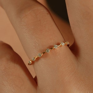 18k Diamond Wedding Band, Dainty Diamond Ring, Thin Engagement Ring, Minimalist Stacking Ring, Half Eternity Ring, Womens for Gift
