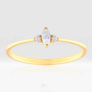 18k Solid Gold Diamond Marquise Stone Ring, Genuine Diamond Promise Ring, Dainty Diamond Ring, Natural Diamond Ring for Women, Gift for Her